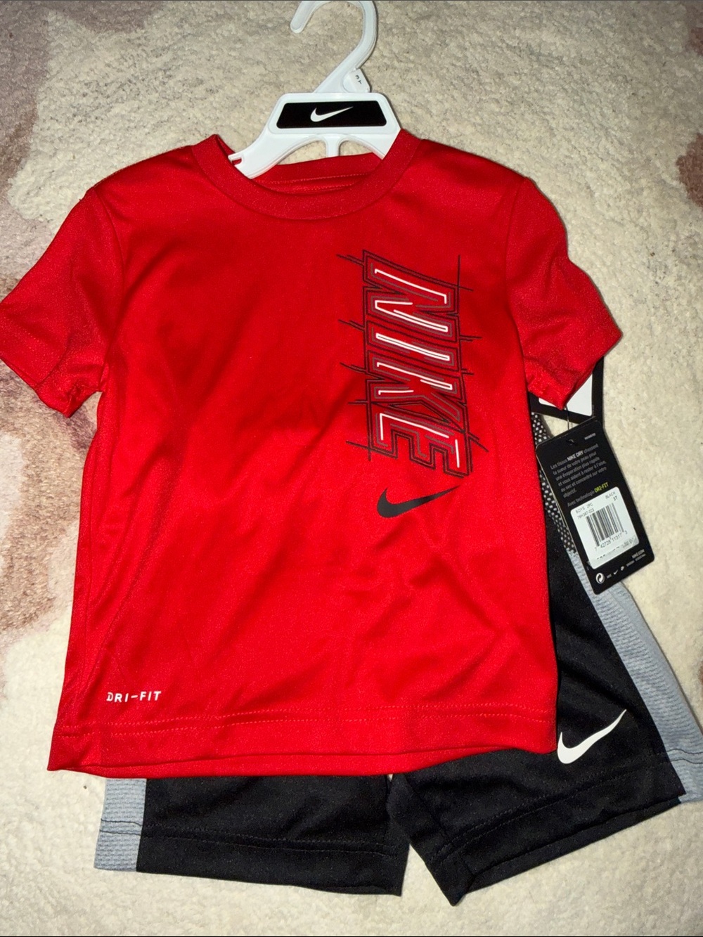 NEW Nike Red Short Sleeve Dri-FIT Tee with Black Shorts Set